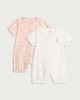 image 1 of F&F Baby 2-Pack Pure Cotton Seahorse Print Rompers in Pink