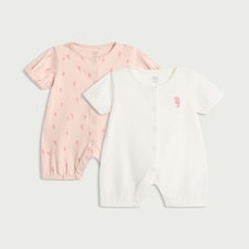 F&F Baby 2-Pack Pure Cotton Seahorse Print Rompers in Pink