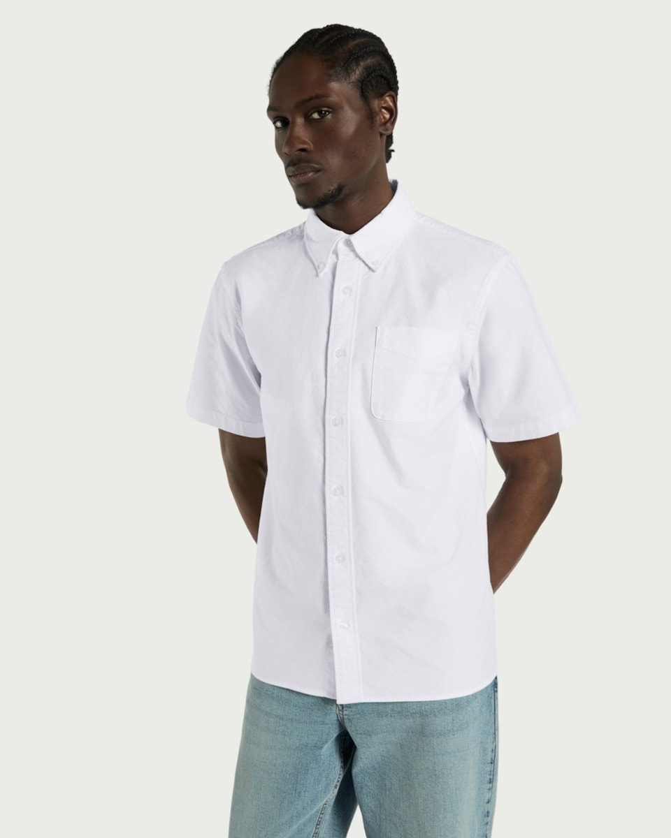 image 1 of F&F Pure Cotton Short Sleeved Oxford Shirt in White