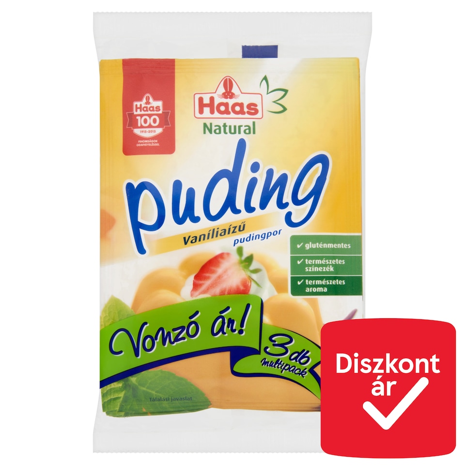 Haas Natural gluténmentes vaníliaízű pudingpor 3 x 40 g