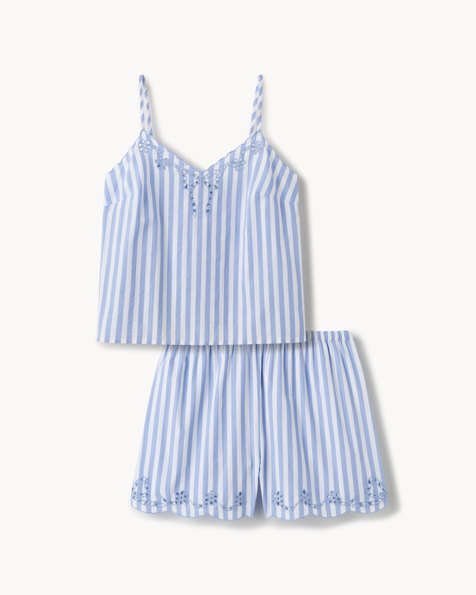 F&F 2-Piece Pure Cotton Striped Pyjama Set in Multi Blue