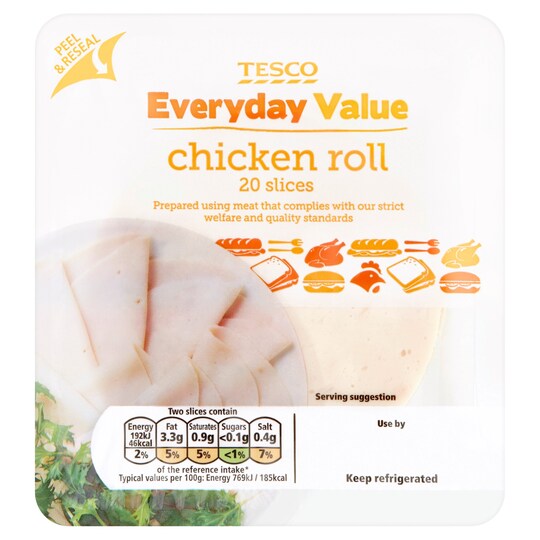 Tesco Everyday Value Chicken Roll 250G Tesco Groceries