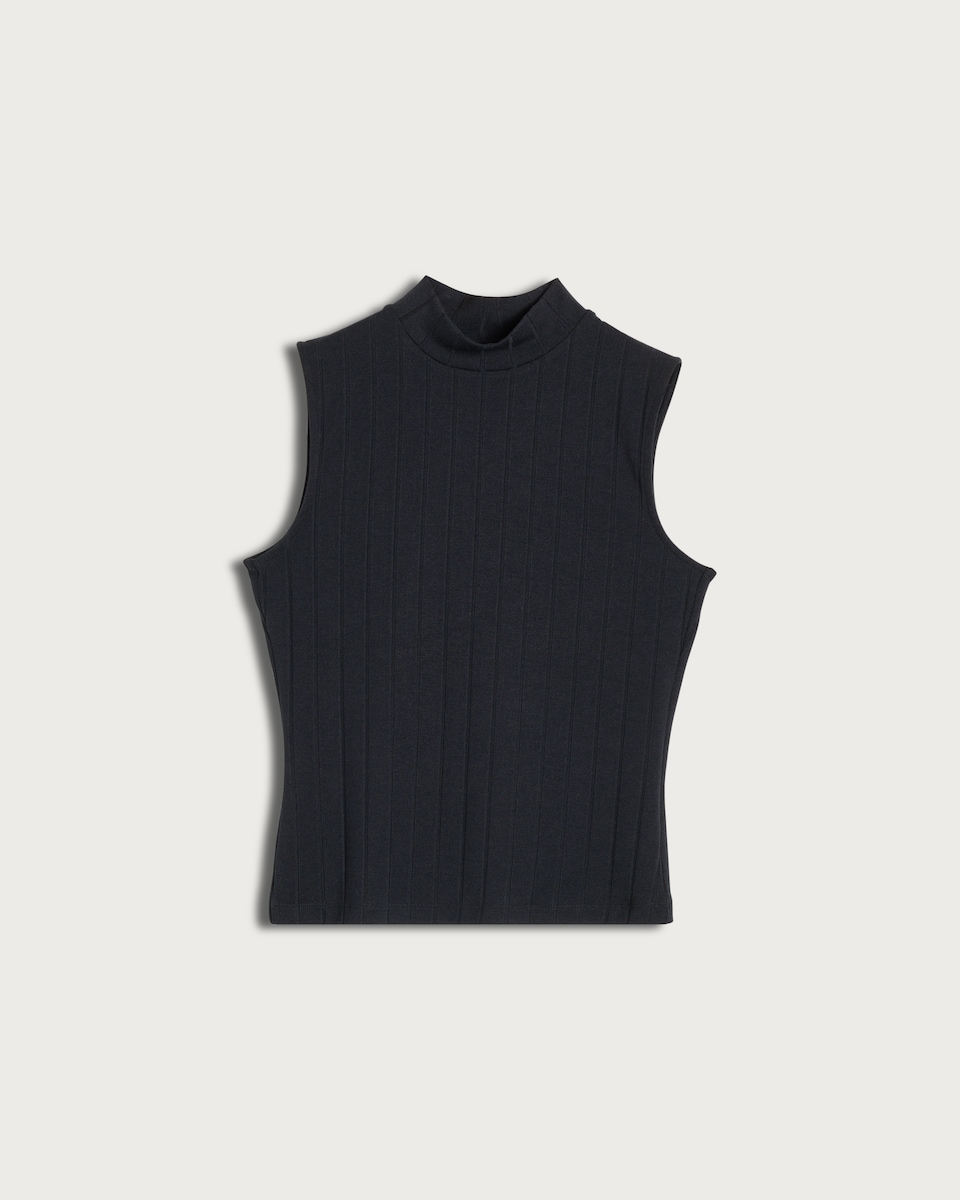image 1 of F&F Ribbed Turtle Neck Sleeveless Top in Black