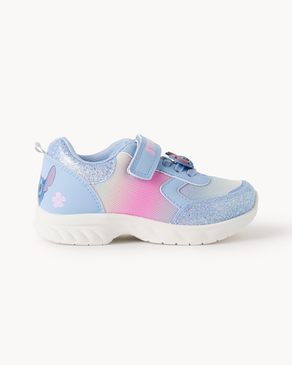 image 1 of Disney Stitch & Angel Glitter Touch Strap Fastening Trainers in Blue
