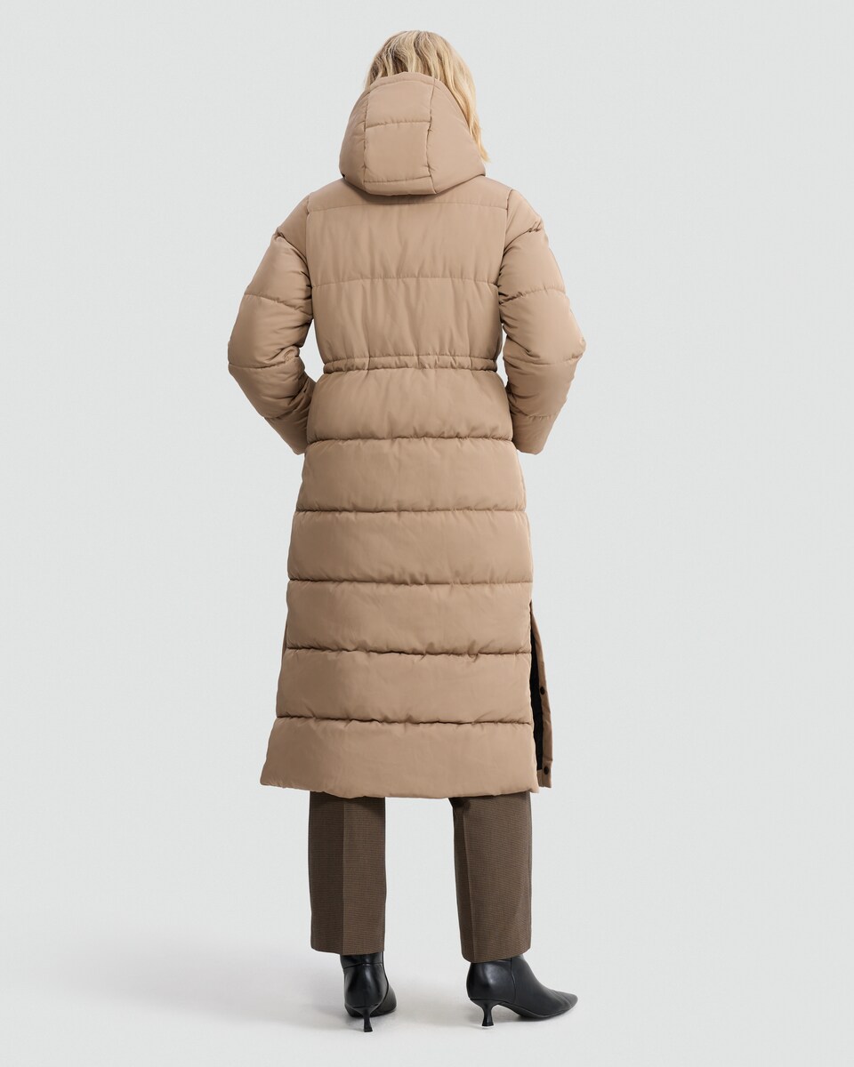 image 1 of F&F Long Hooded Shower Resistant Puffer Coat in Neutral
