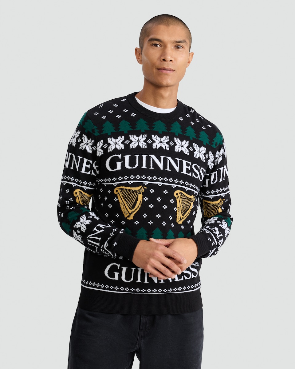 image 1 of Guinness Pure Cotton Festive Print Knitted Jumper in Black
