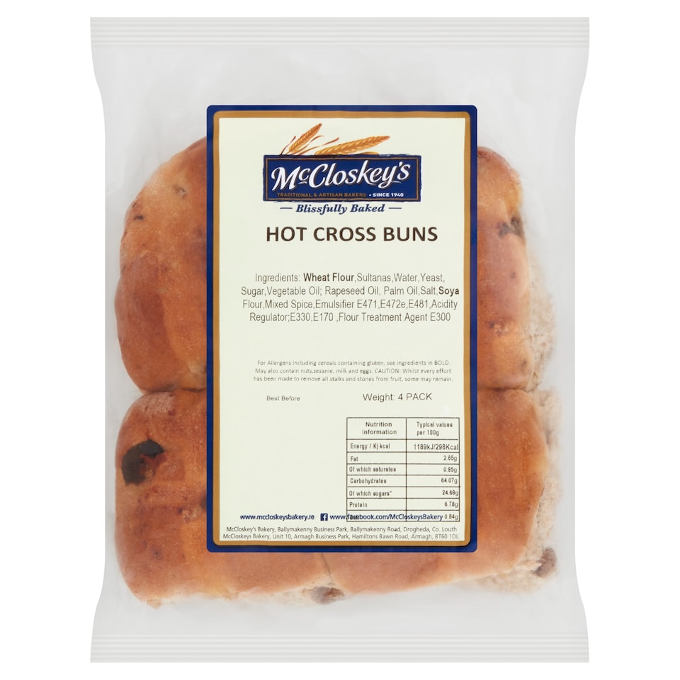 Mccloskeys Hot Cross Buns 4 Pack