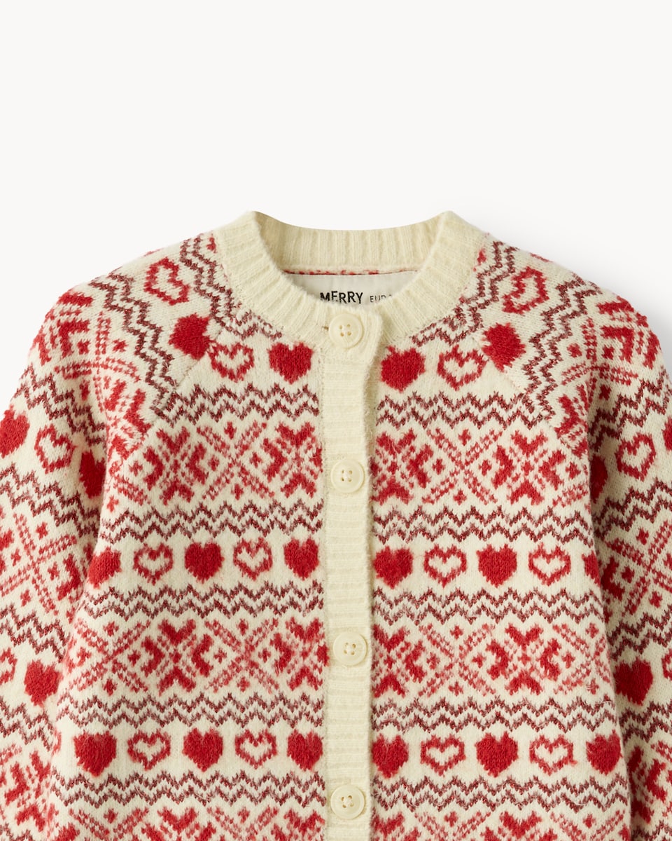 image 1 of Christmas Girls Cotton Rich Heart Cardigan in Red