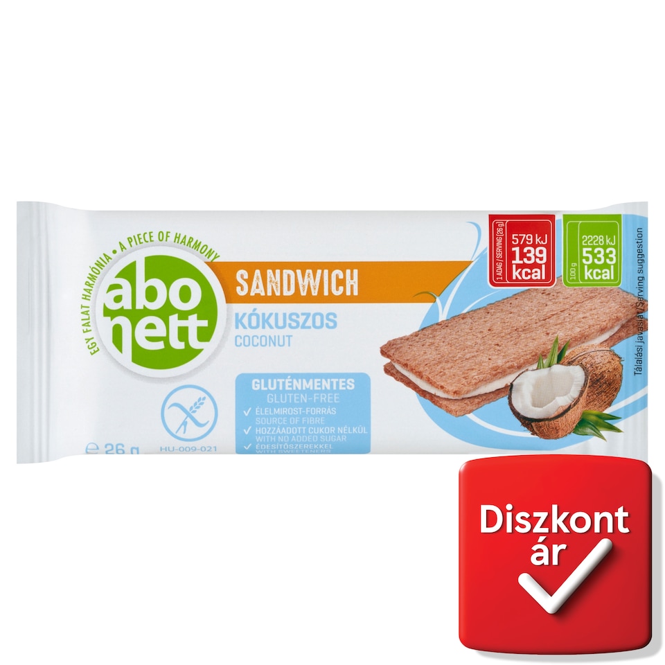 Abonett gluténmentes kókuszos szendvics 26 g  1. kép