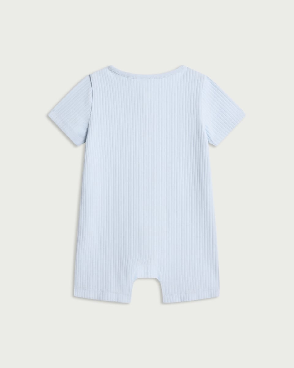 image 1 of F&F Baby Organic Cotton Ribbed Short Sleeved Romper in Blue