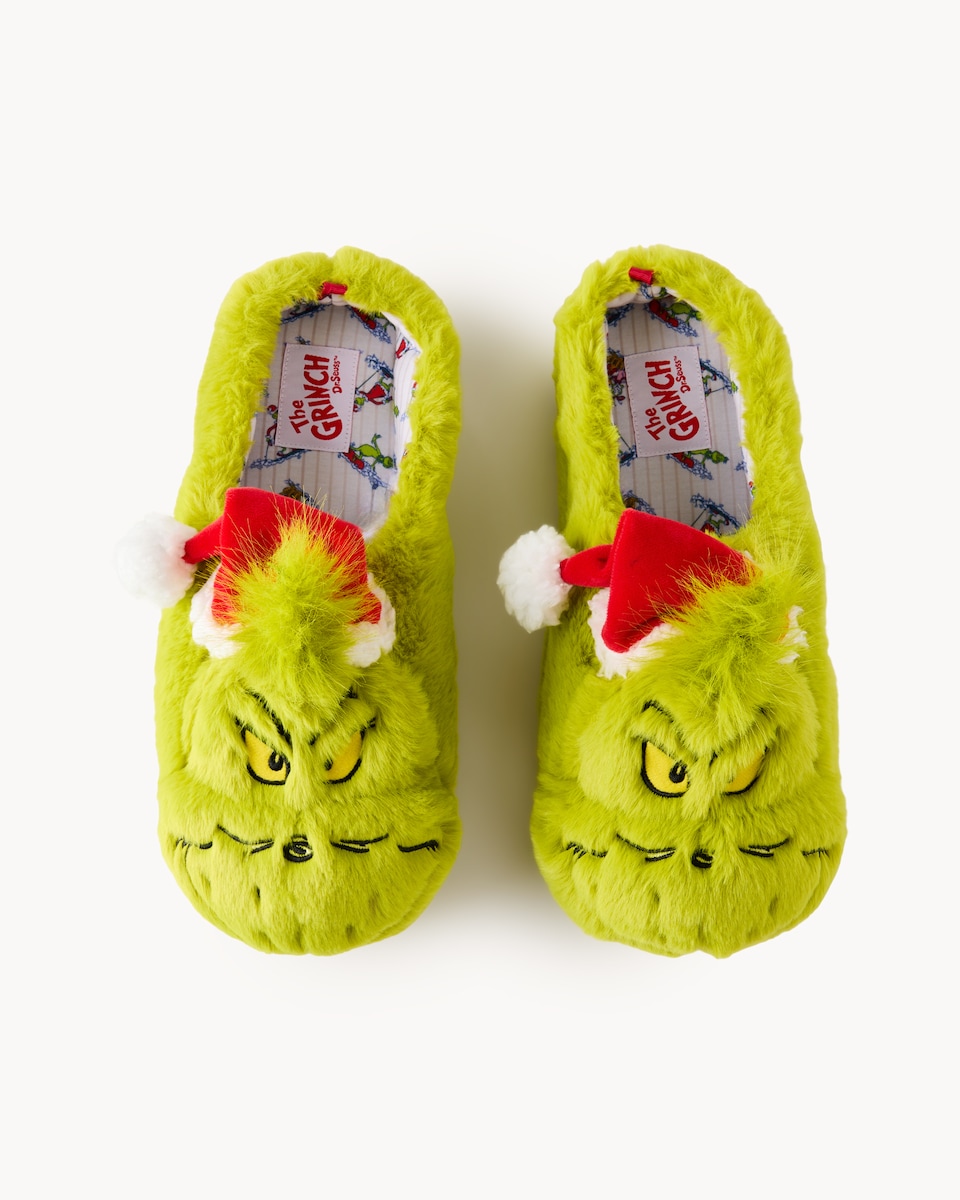 image 1 of The Grinch Novelty Mule Slippers in Green