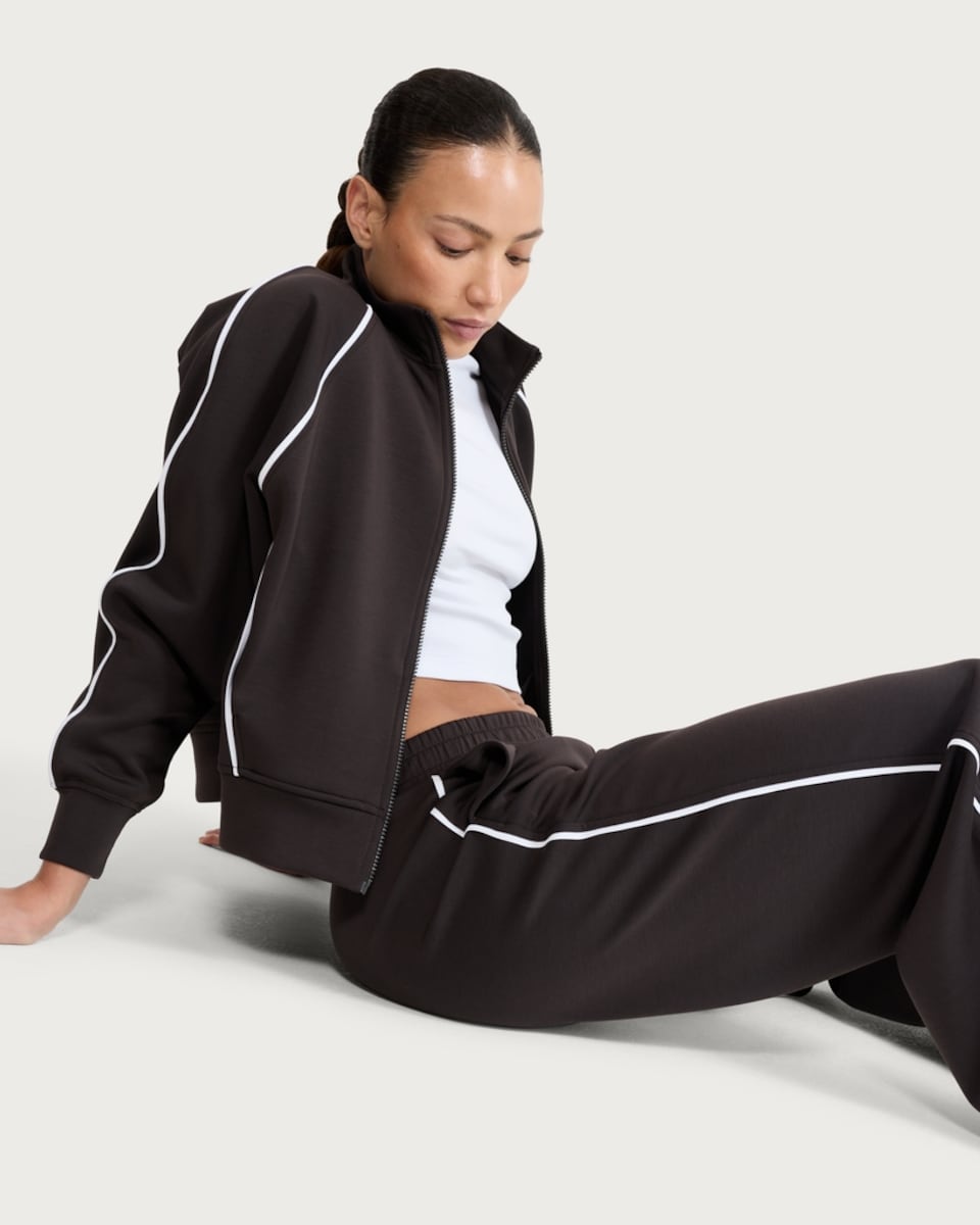 image 1 of F&F Active EVERYHOUR Side Stripe Zip Up Sweatshirt in Brown