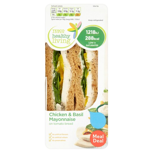 Tesco Healthy Living Chicken & Pesto Mayonnaise Sandwich Tesco Groceries