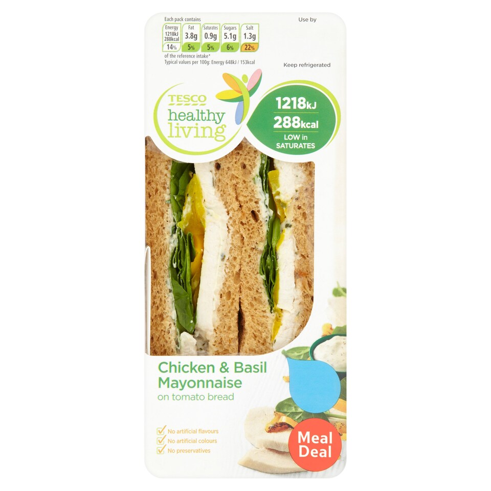 Tesco Healthy Living Chicken & Pesto Mayonnaise Sandwich Tesco Groceries