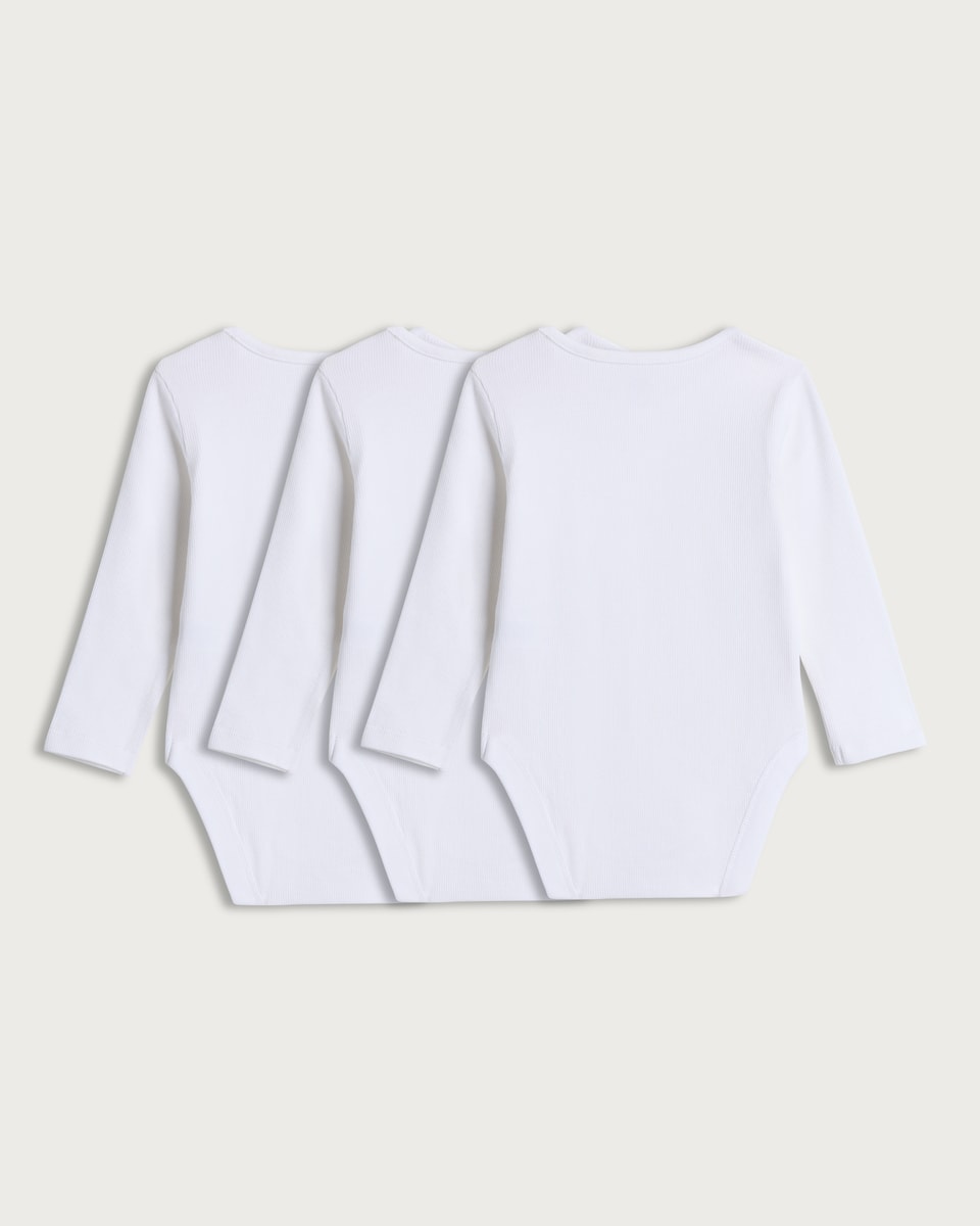 image 1 of F&F Baby 3-Pack Cotton Rich Long Sleeved Bodysuits in White