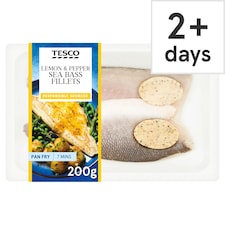 Tesco 2 Lemon & Pepper Sea Bass Fillets 200G