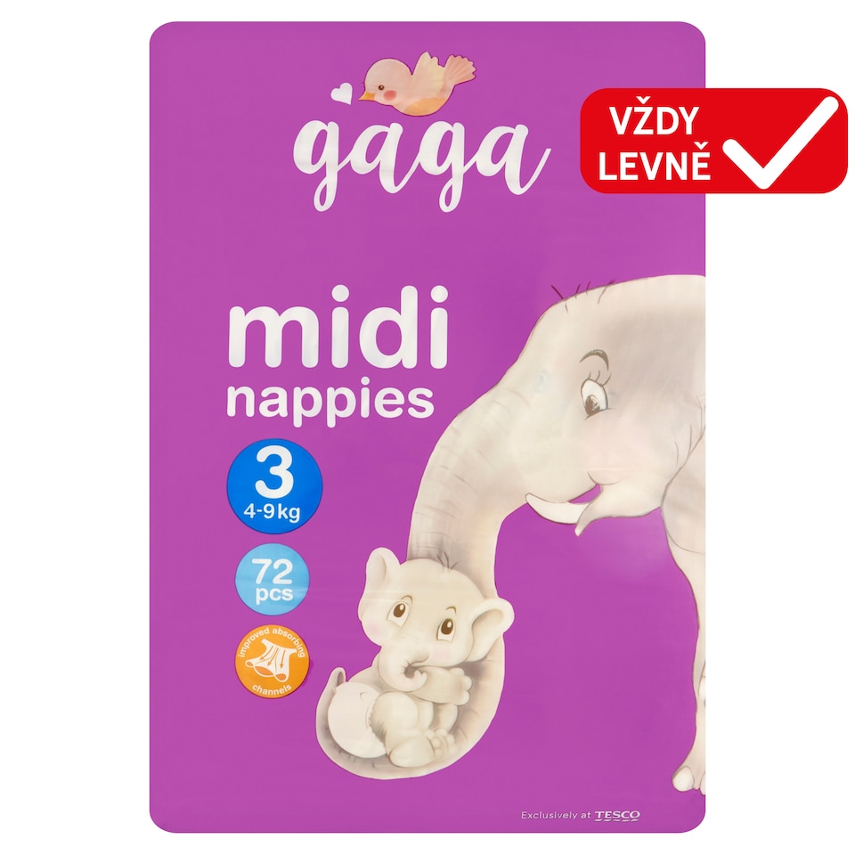 Obrázek 1 pro produkt Gaga Pleny 3 Midi 4-9 kg 72 ks