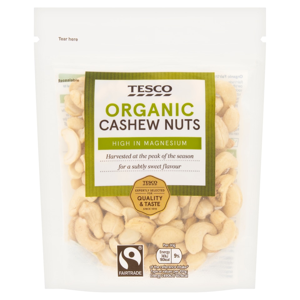 Tesco Organic Fairtrade Cashew Nuts 150g