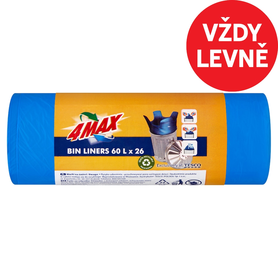 4MAX Bin Liners 60 L 26 pcs