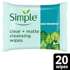 Simple Clear & Matte Cleansing Wipes X20