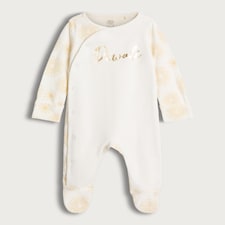 F&F Baby Pure Cotton Diwali Print Long Sleeved Sleepsuit in White