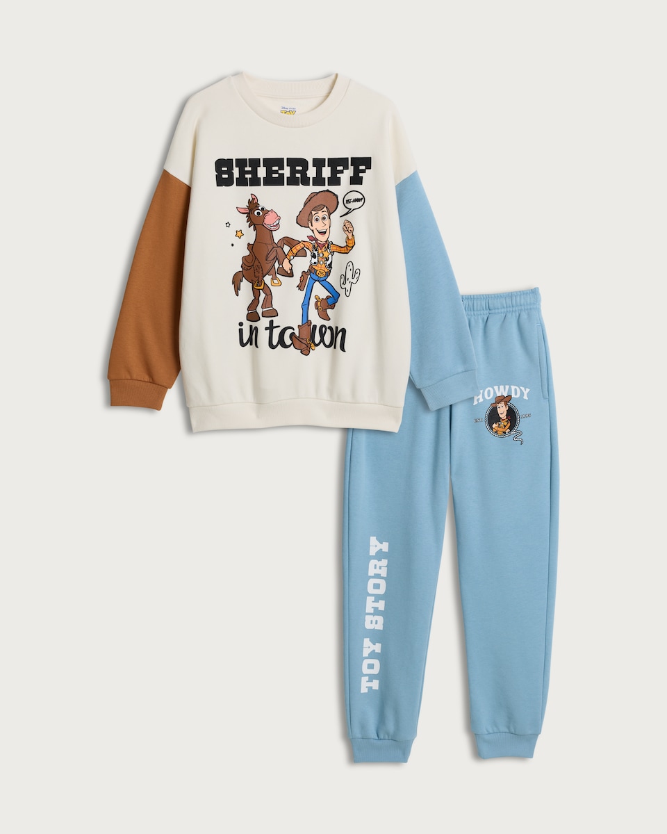 image 1 of Disney 2-Piece Cotton Rich Toy Story Sweatshirt and Joggers in Cream