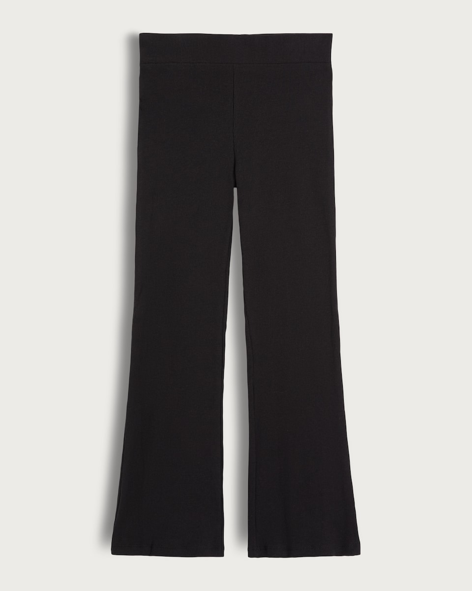 F&F Girls Cotton Rich Ribbed Flared Trousers in Black