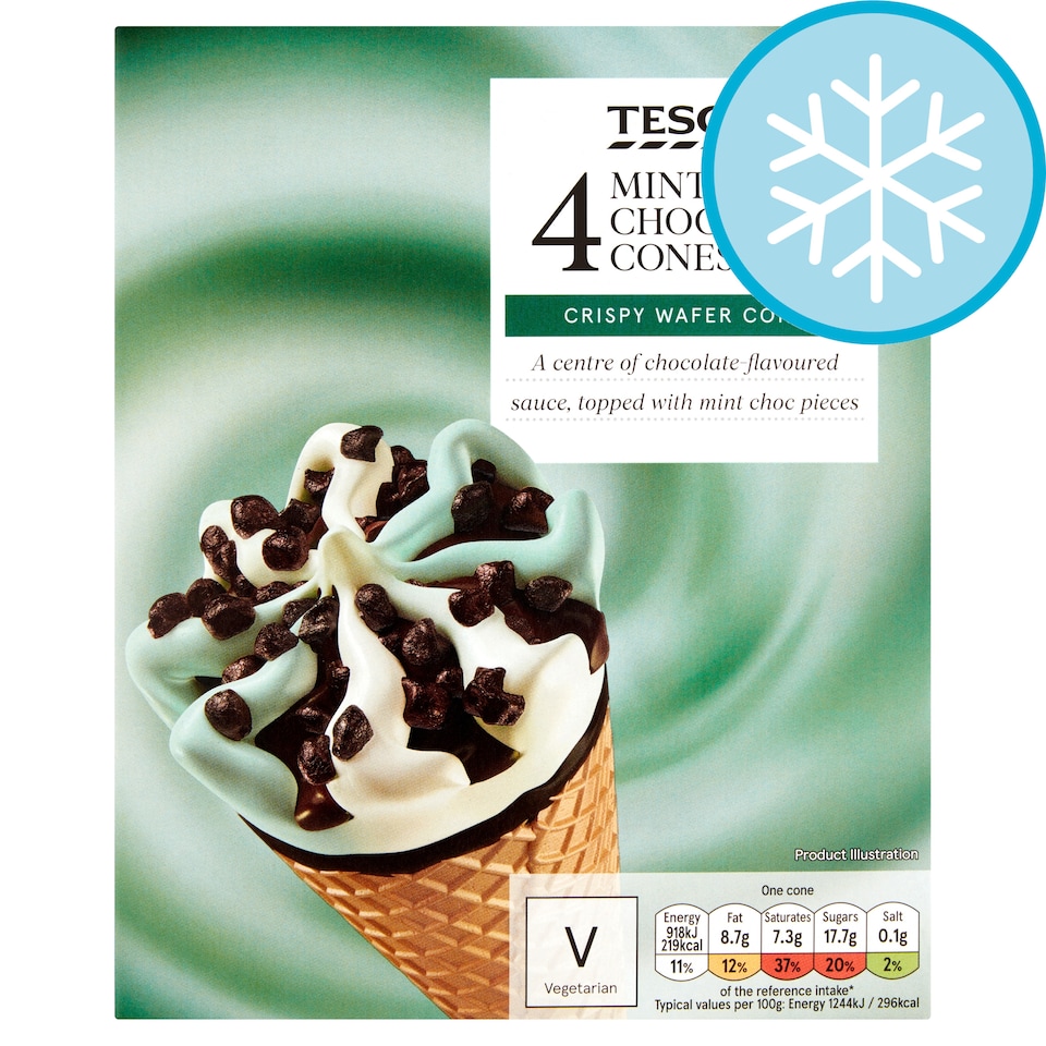 Tesco Mint & Chocolate Cones 4 X 110Ml