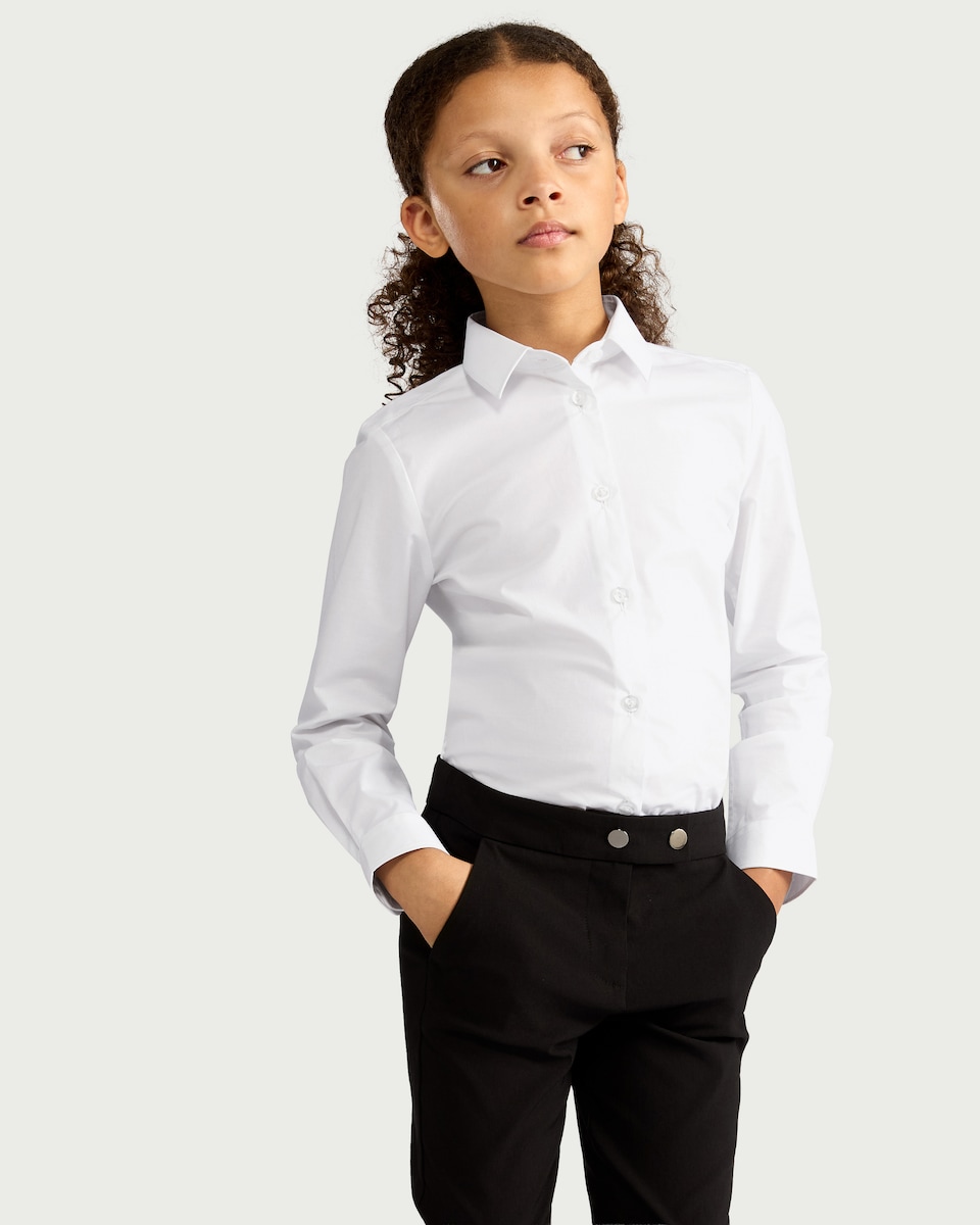 image 1 of F&F School Girls 3-Pack Cotton Rich Skinny Fit Long Sleeved Shirts in White