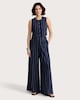 image 1 of The F&F Edit Linen Rich Stripe Super Wide Leg Trousers in Navy
