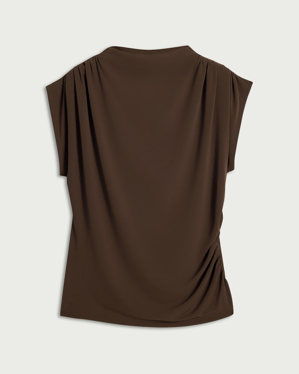 image 1 of F&F Draped Short Sleeved Top in Chocolate