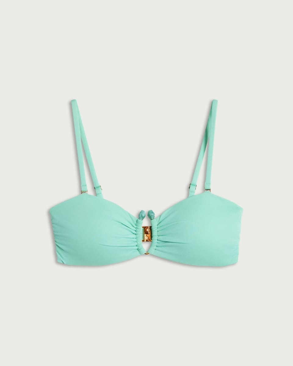 image 1 of F&F Ruched Bandeau Bikini Top in Green