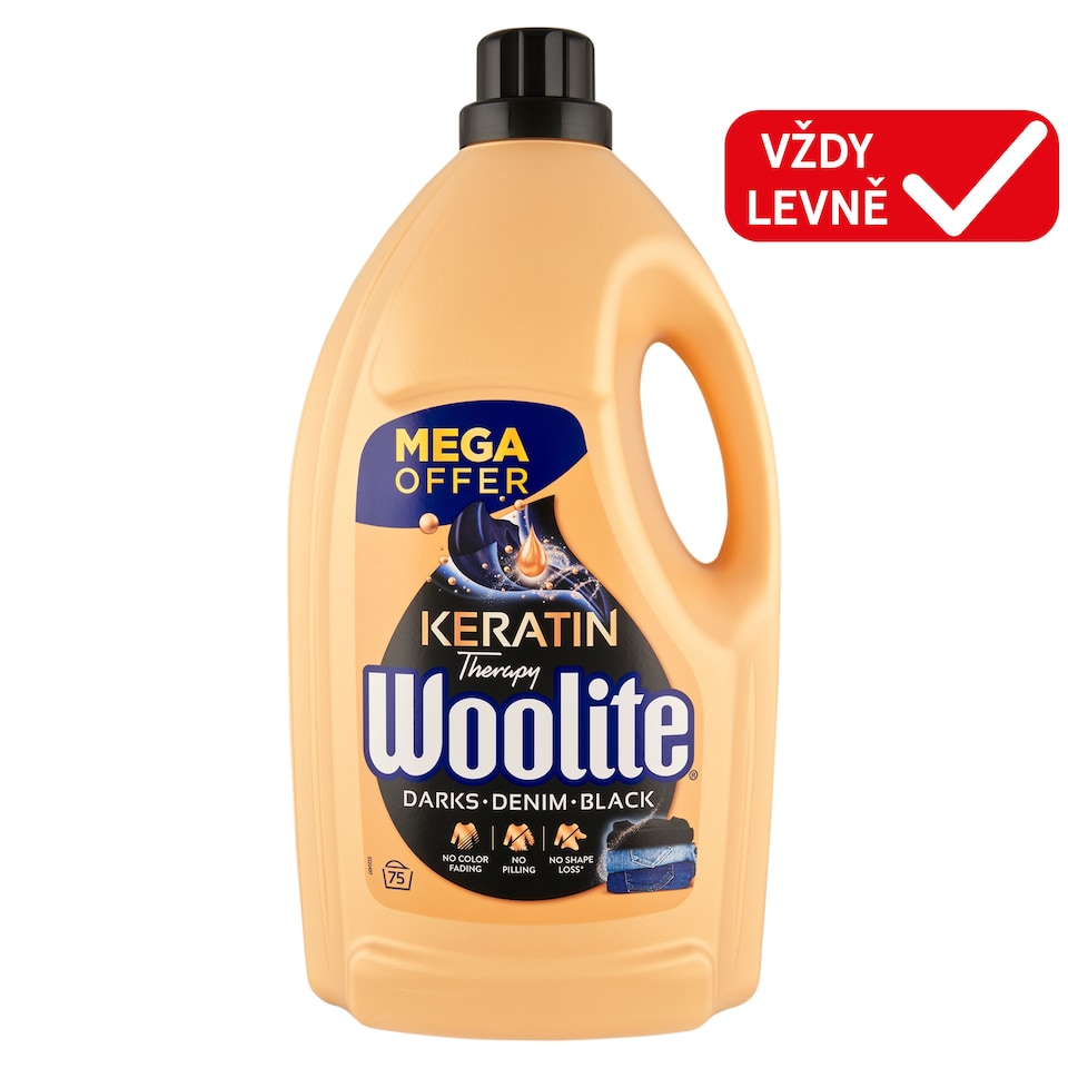 Obrázek 1 pro produkt Woolite Keratin Therapy Darks Denim Black tekutý prací přípravek s keratinem 75 praní 4,5l