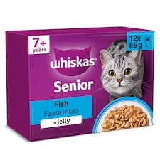 Whiskas 7+ Senior Wet Cat Food Fish Favourites in Jelly 12x85g