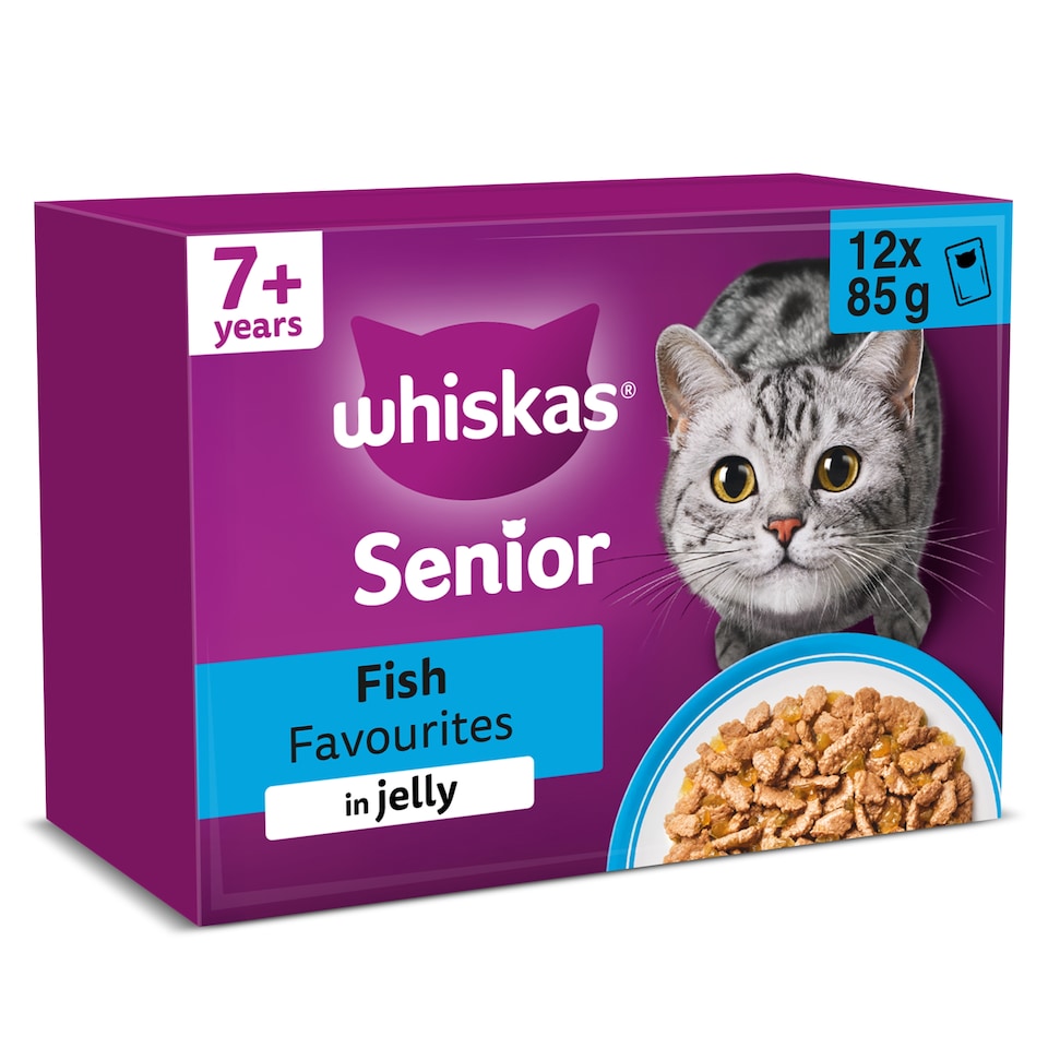 image 1 of Whiskas 7+ Senior Wet Cat Food Fish Favourites in Jelly 12x85g