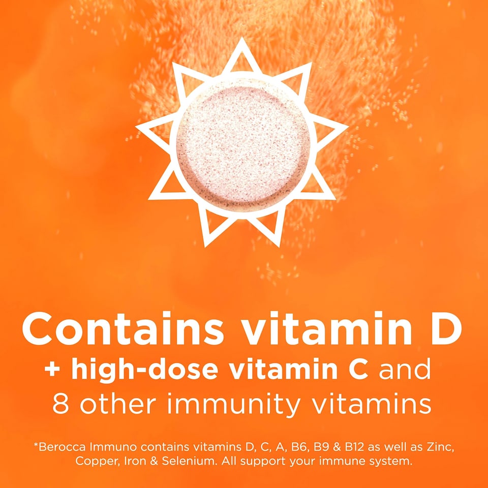 image 1 of Berocca Immuno Vitamin D Tablets, Orange Flavoured, Sugar Free 30s