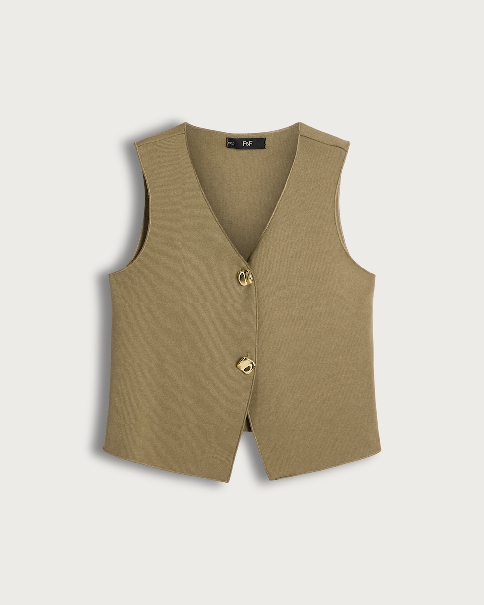 image 1 of F&F Sleeveless Two Button Waistcoat in Khaki