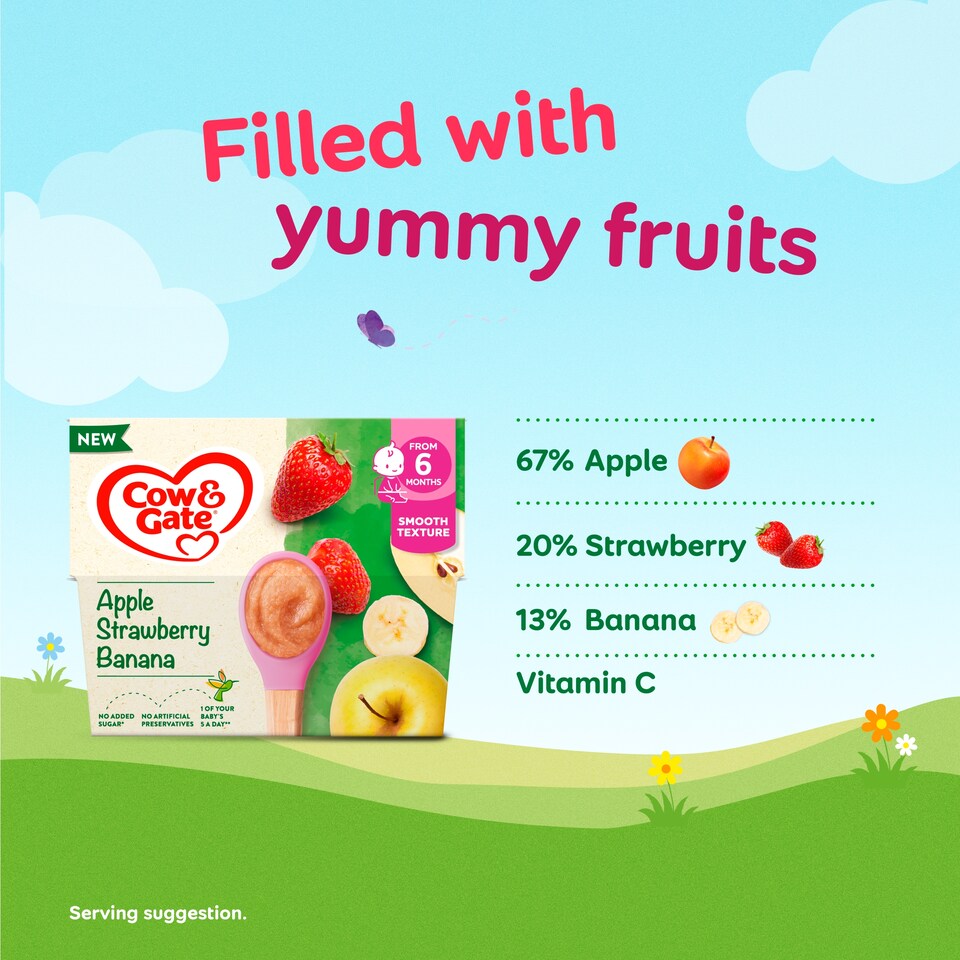 image 1 of Cow & Gate Apple Peach Strawberry Pots 4 x 100g