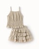image 3 of F&F Girls 2-Piece Crinkle Textured Top and Tiered Skirt Set in Neutral