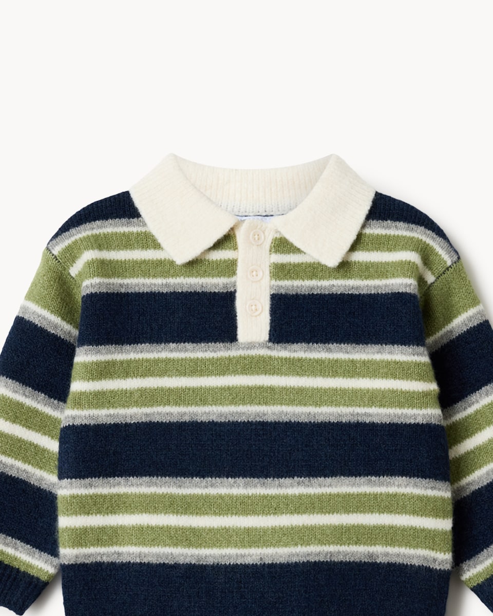image 1 of F&F Baby Knitted Striped Jumper and Joggers Set in Blue