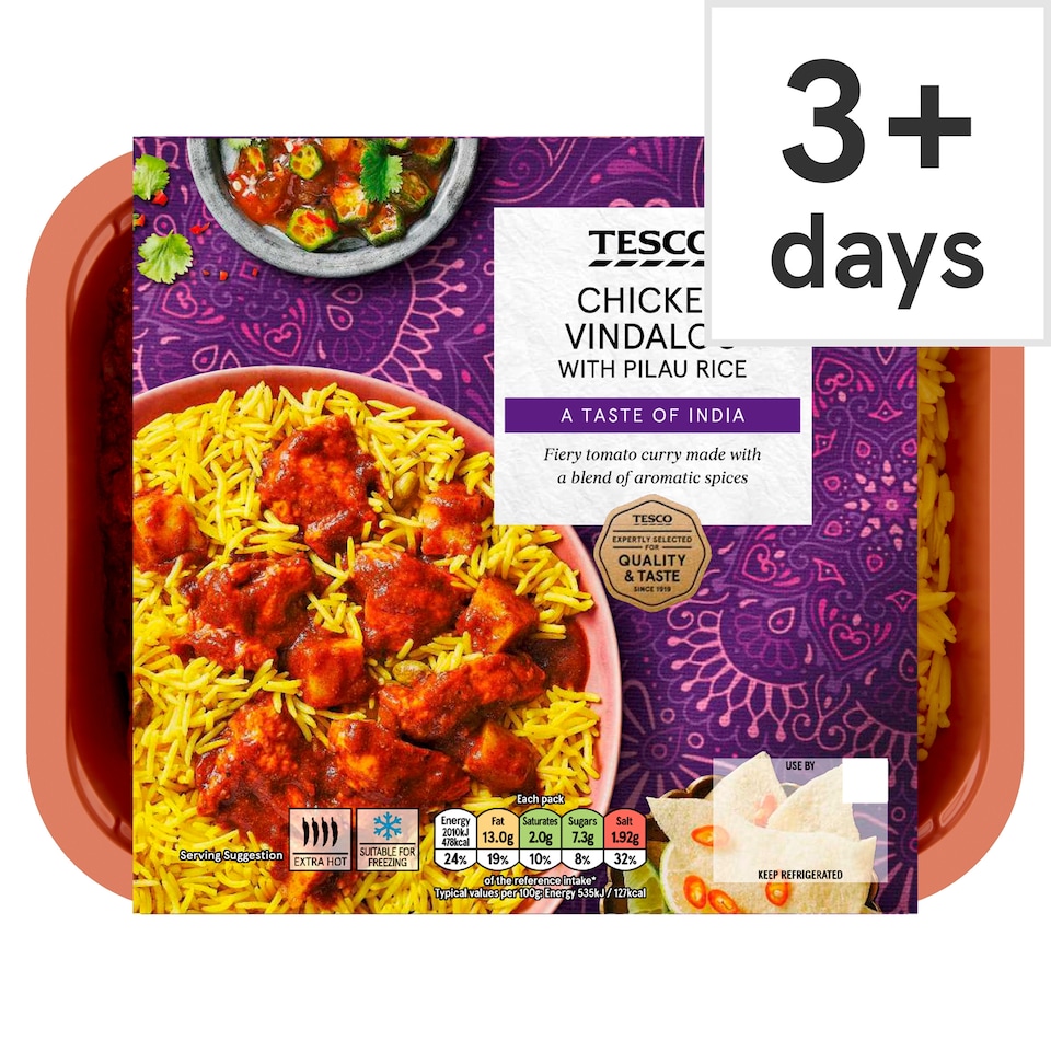 Tesco Chicken Vindaloo & Pilau Rice 400G