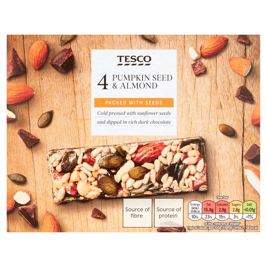 Tesco Pumpkin Seeds Almond & Dark Chocolate Bars 140G Tesco Groceries