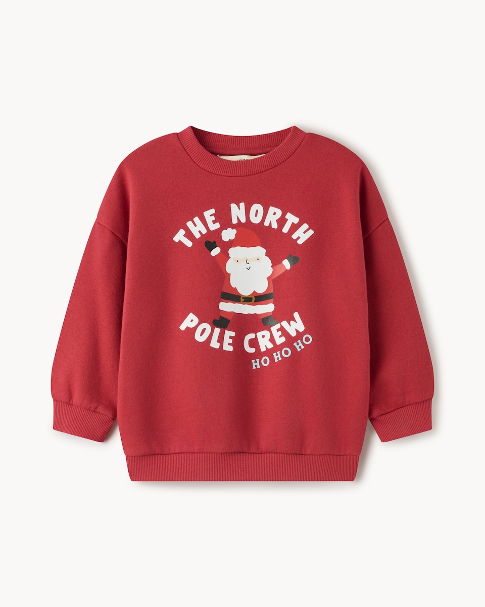 image 1 of Christmas Boys Cotton Rich Santa Sweatshirt in Red