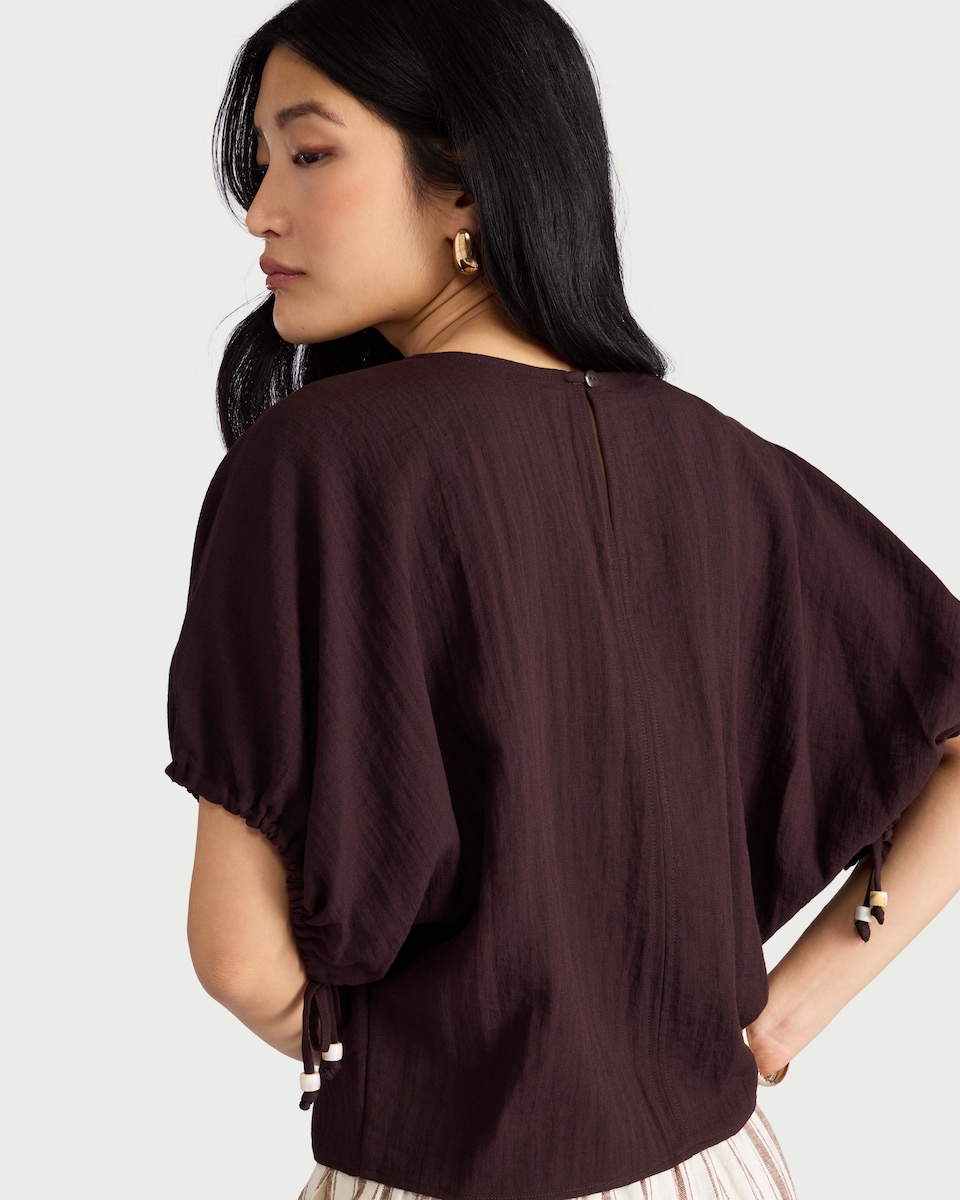 image 1 of F&F Textured Batwing Top in Brown