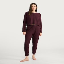 F&F Waffle Henley Long Sleeved Pyjama Set in Purple