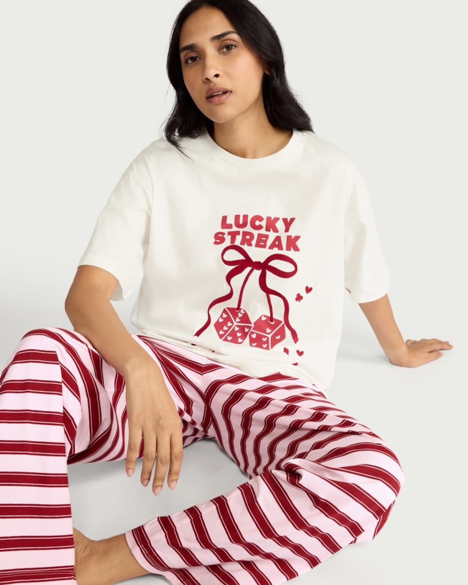 image 1 of F&F 2-Piece Pure Cotton Lucky Streak Pyjama Set in Multi