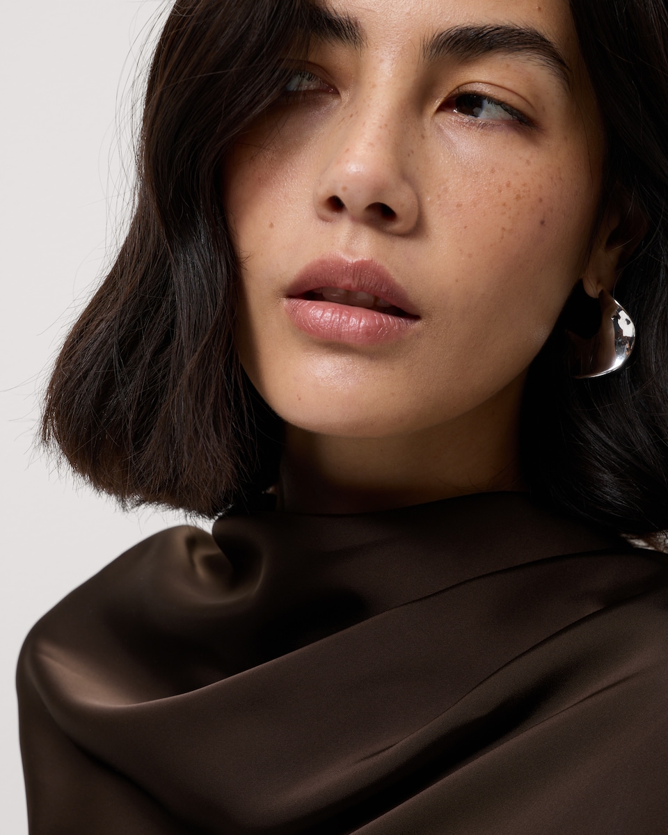 image 1 of F&F Satin Cowl Neck Midi Dress in Chocolate