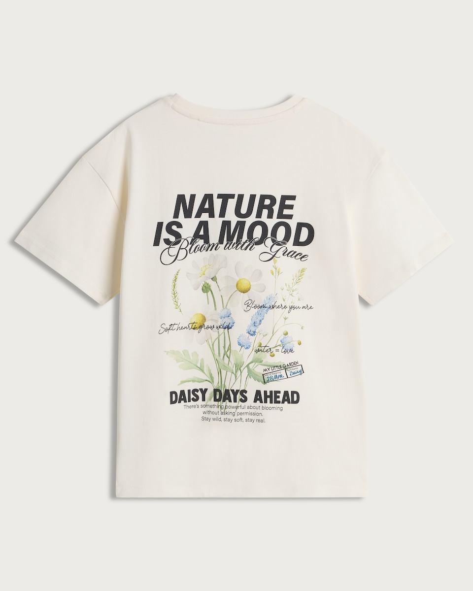 image 1 of F&F Girls Pure Cotton Nature Is a Mood Slogan T-Shirt in White