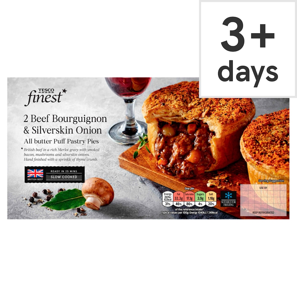 Tesco Finest 2 Beef Bourguignon & Silverskin Onion Pies 500g