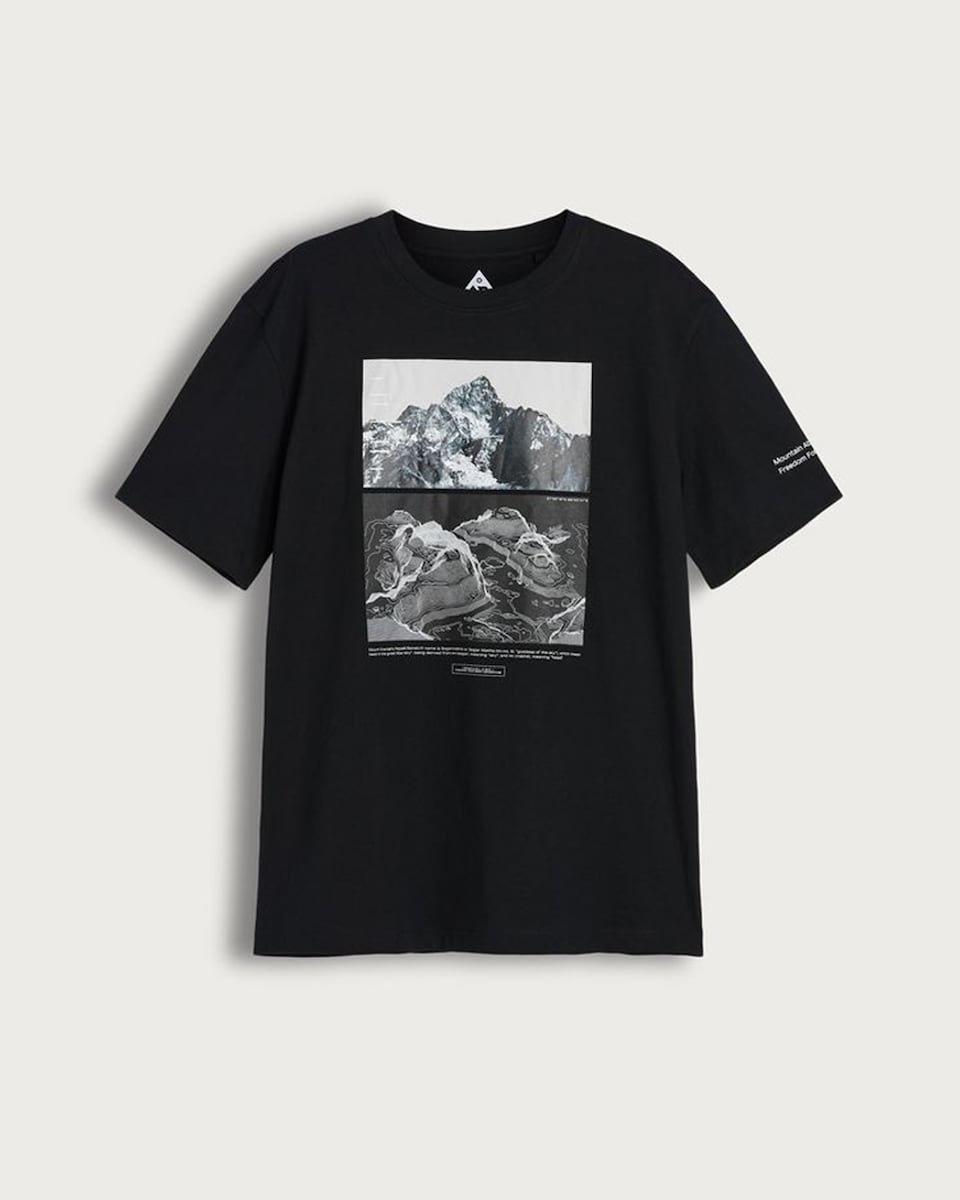 image 1 of 9 Peaks Mountain Print Pure Cotton T-Shirt in Black